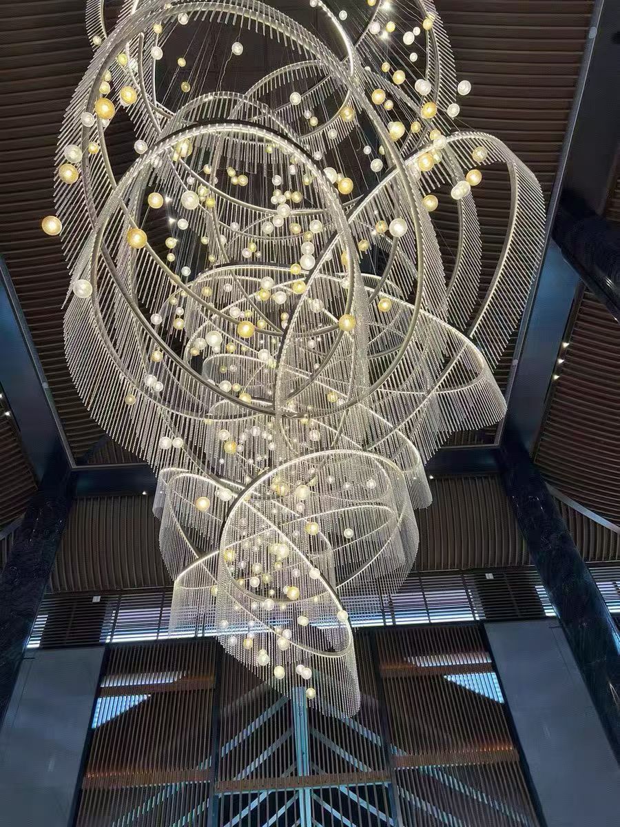 现代简约轻奢酒店大堂吸顶灯售楼部沙盘办公楼大厅定制水晶圆环灯