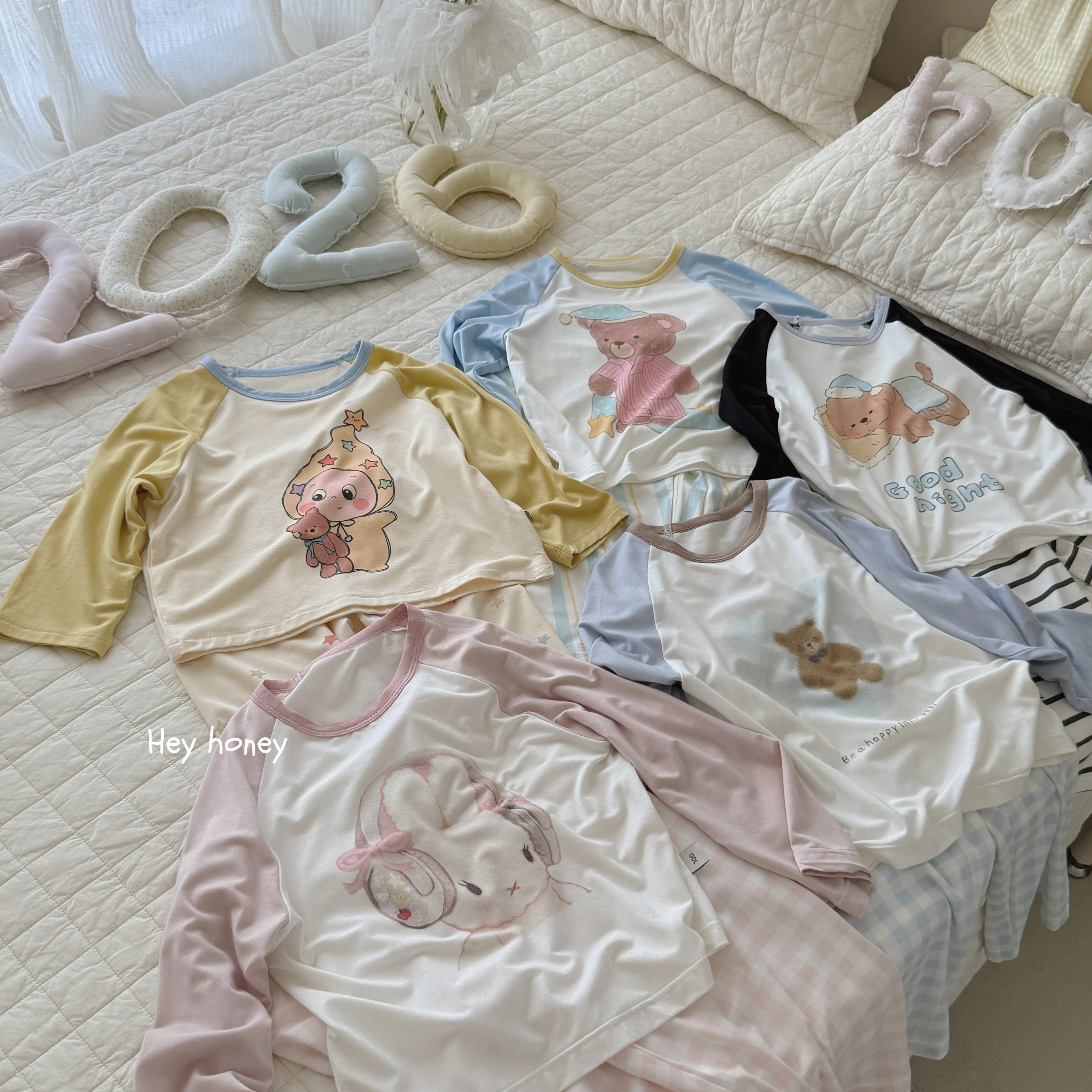 大小卷HeyHoney亲子睡衣春秋莫代尔插肩袖春夏男女童家居服套装