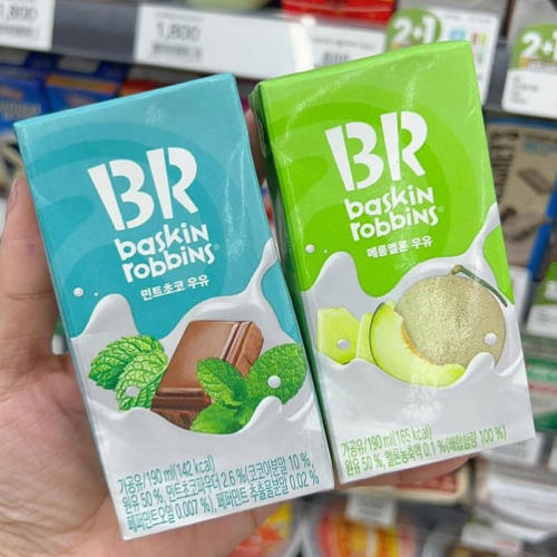 韩国BR芭斯罗缤薄荷巧克力奶冰淇淋牛奶草莓味巧克力味饮料