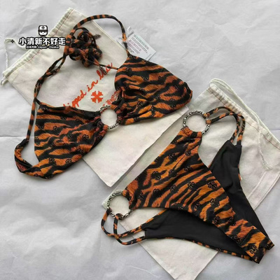 日本代购 Chrome hearts 克罗心 豹纹宝剑图腾圆圈比基尼分体泳衣