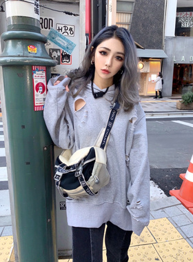 日本设计师品牌 SCEPTRE 秋冬新款刀割破坏破洞灰色套头卫衣帽衫