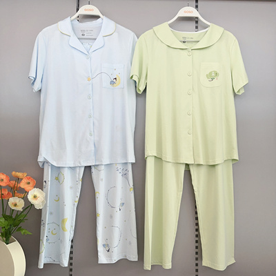 香蜜闺秀25203019睡衣女夏季薄款棉质短袖长裤休闲家居服套装舒适