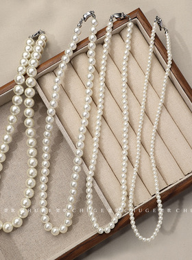 元宝扣珍珠项链女小众轻奢设计高级感时尚气质锁骨链颈链毛衣链珠