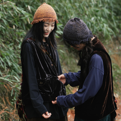 慢慢变蓝原创 荼 秋冬细腻顺滑丝绒马甲 中式立领叠穿百搭马夹