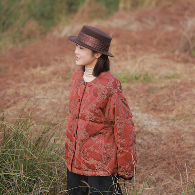 慢慢变蓝原创 油丝凤凰面料 老钱风腔调羽绒服小众90白鹅绒羽绒服