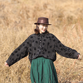 慢慢变蓝定制丝绵浮雕蔷薇提花优雅国风衬衫 谧蔷 上衣