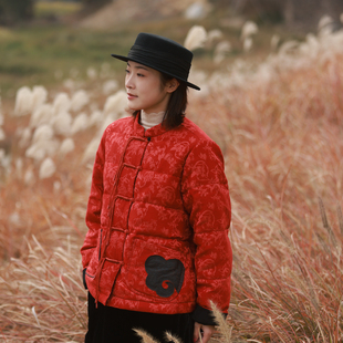 慢慢变蓝原创 冬季高定进口羊毛丝 立领盘扣新中式羽绒服90白鹅绒