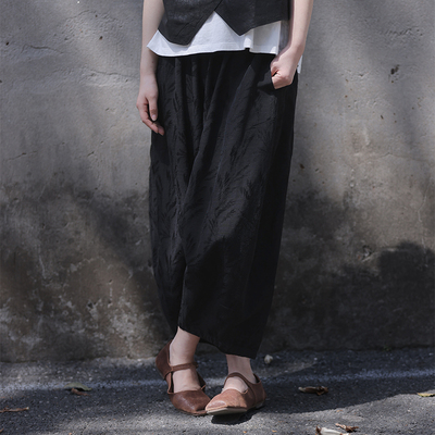 慢慢变蓝原创丝麻显瘦凉爽阔腿裤
