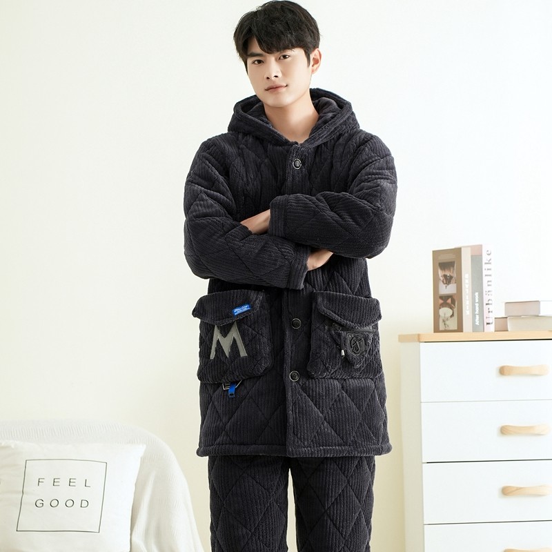 男士睡衣秋冬季珊瑚绒加绒加厚三层夹棉冬天连帽睡衣可外穿家居服,女士内衣/男士内衣/家居服,睡衣/家居服套装,淘宝优惠券,粉丝福利购,淘宝优惠卷