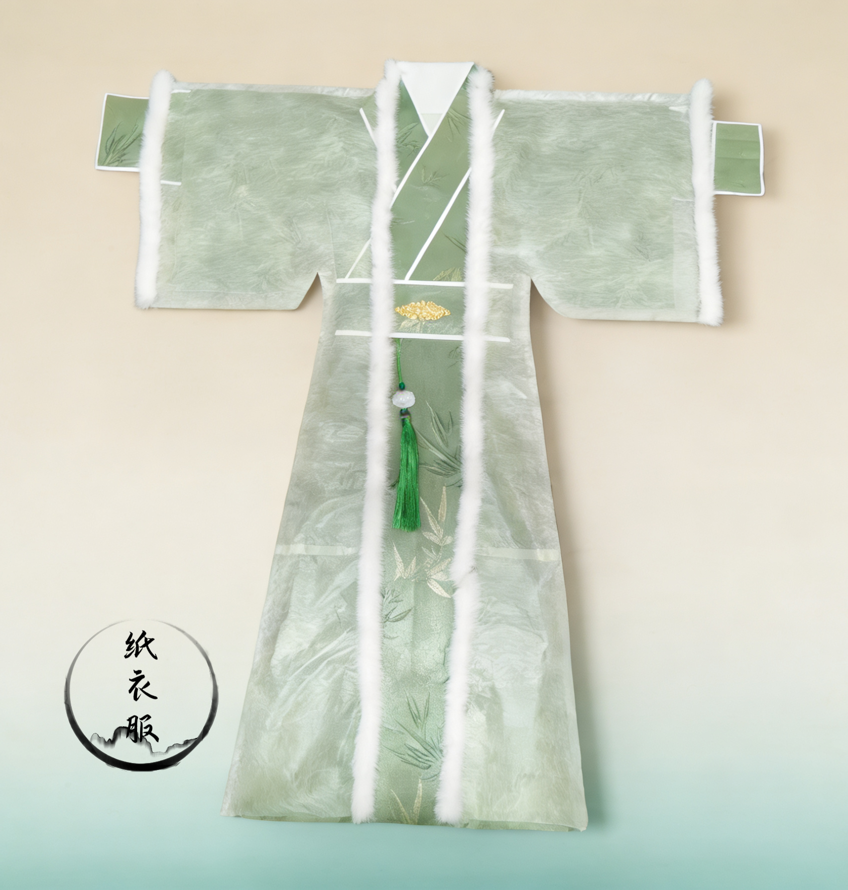 男款神仙纸仙衣手工冬季款带毛领汉服