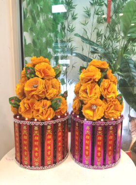 五七花半成品材料包送教程清明十月一周年通用花束用五彩金条