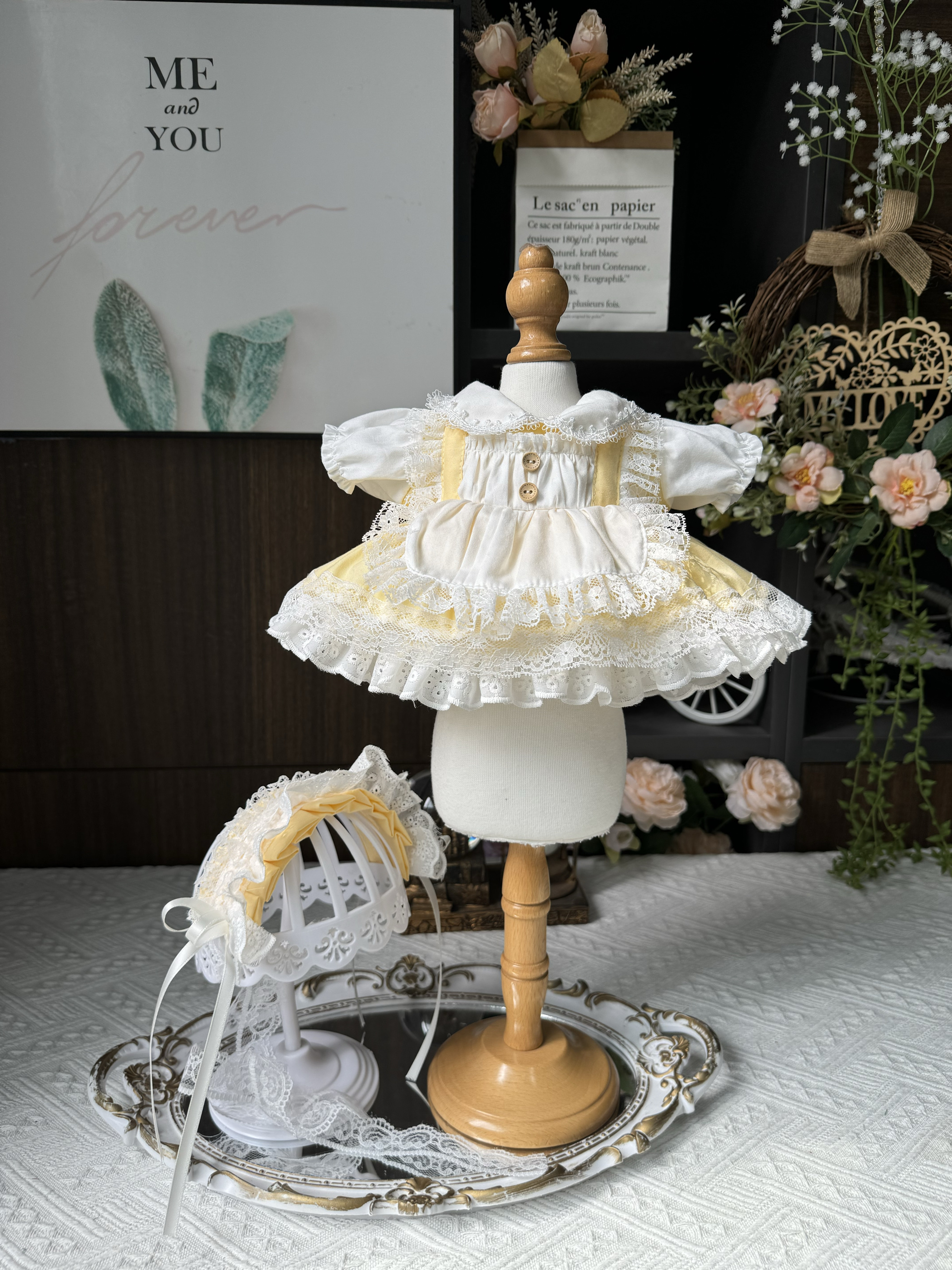 20cm棉花娃娃衣服 星黛露着替玲娜贝儿m公主裙浅黄色纱裙手工制作