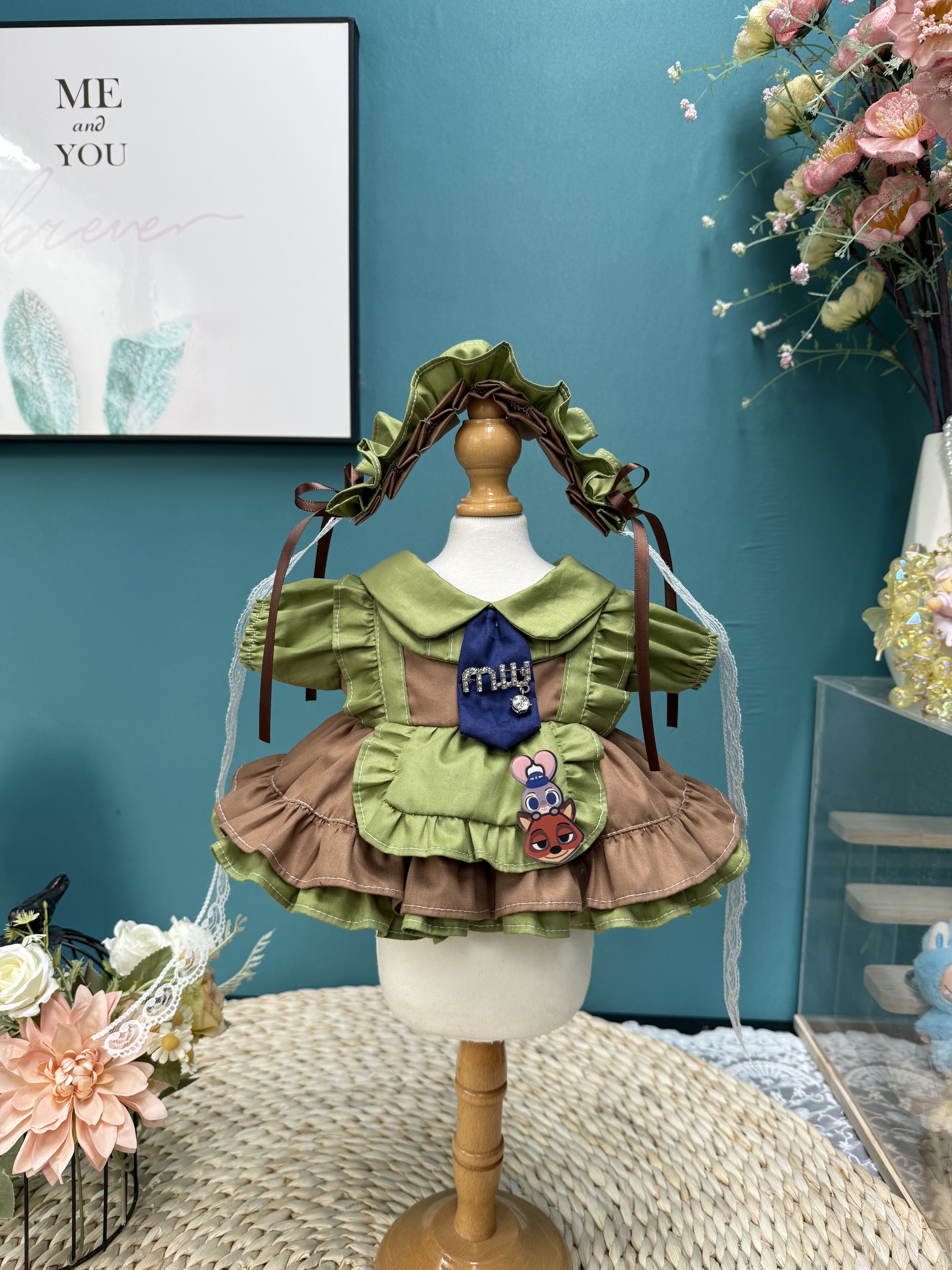 高定手工尼克森系绿色公主裙13英寸星黛露40cm棉花娃娃衣服大头裙