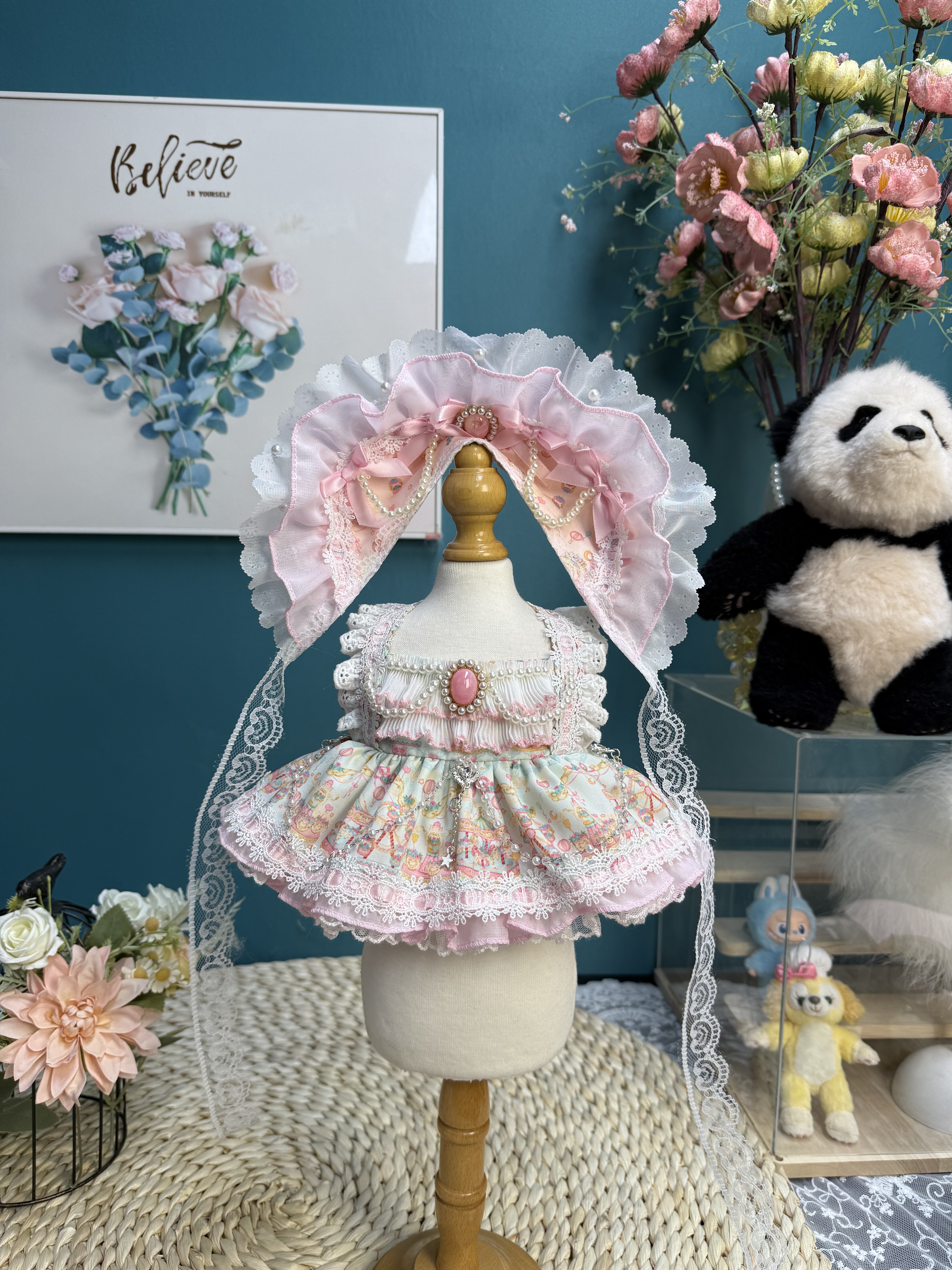 DANI高定手工粉色公主裙13英寸星黛露40cm棉花娃娃衣大头熊猫着替