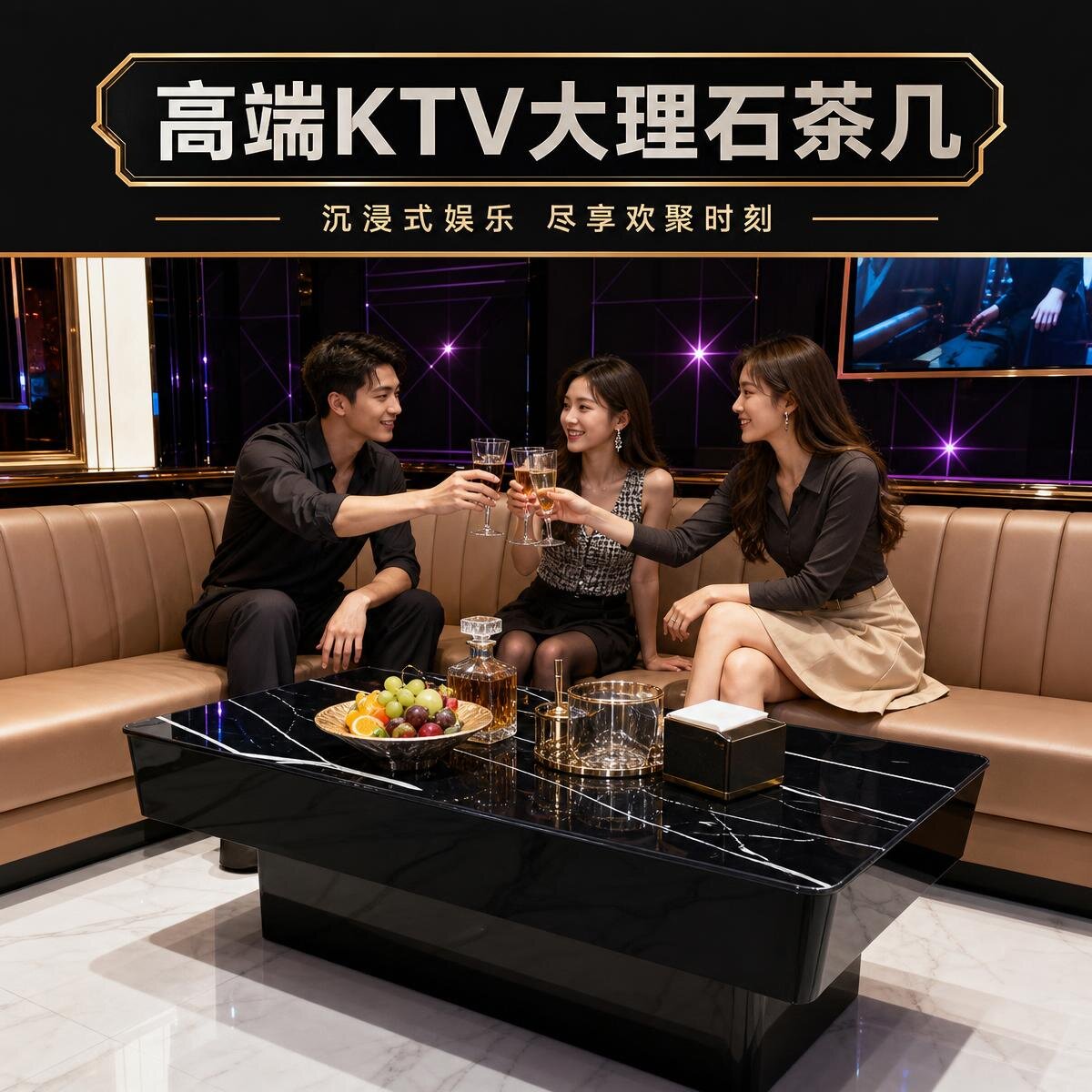 ktv茶几发光专用岩板简约酒吧桌图片