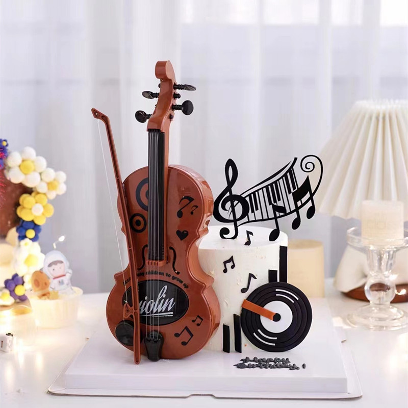 音乐主题蛋糕装饰贝斯小提琴乐器音乐符号模型生日烘焙甜品台摆件
