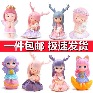 包邮鹿角女孩蛋糕装饰摆件公主小天使娃娃小鹿网红生日烘焙插件