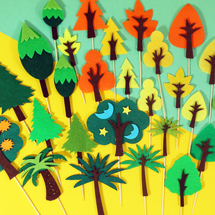 烘焙蛋糕装饰摆件森系毛毡小树插牌圣诞树插件森林树木椰子树插件