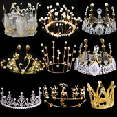 女王皇冠生日蛋糕装 饰摆件网红水晶海草珍珠合金儿童头饰配件插件