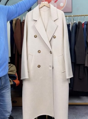 米白色100骆驼绒大衣10801双排扣外套