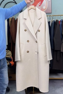 米白色100骆驼绒大衣10801双排扣外套