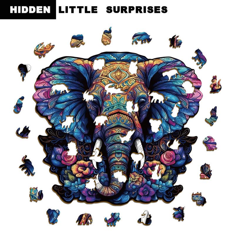 木质大象拼图玩具木制不规则拼图收纳盒益智解压游戏送人节日礼物