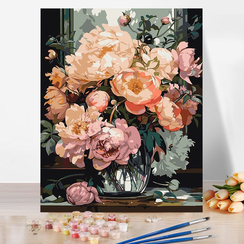 数字油画diy手工填充欧式复古花卉手绘涂色客厅装饰丙烯油彩画画图片