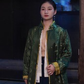 女装 新中式 外套蓝色气质款 真丝桑蚕丝双面真丝秋款 国风老丝缎女装