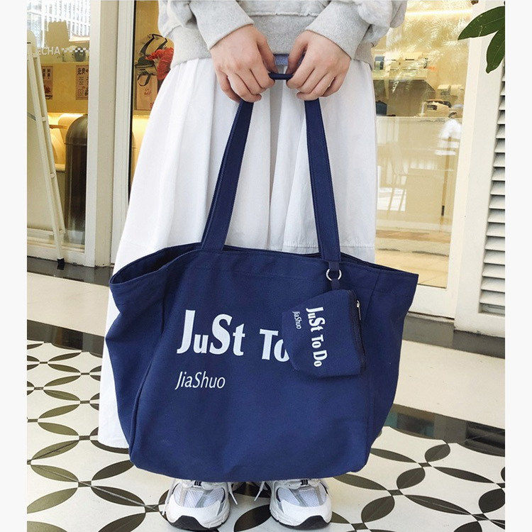 韩系ins慵懒风字母红色帆布包女大容量日常通勤百搭单肩托特包包