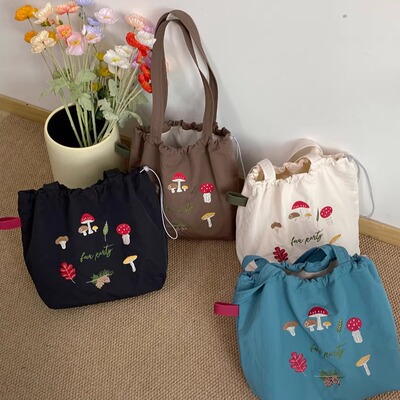 森系复古尼龙托特包大容量刺绣女