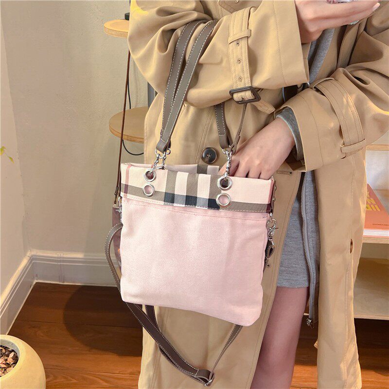 高级感格纹托特包包女2025新年帆布中古包通勤学生手提单肩斜挎包