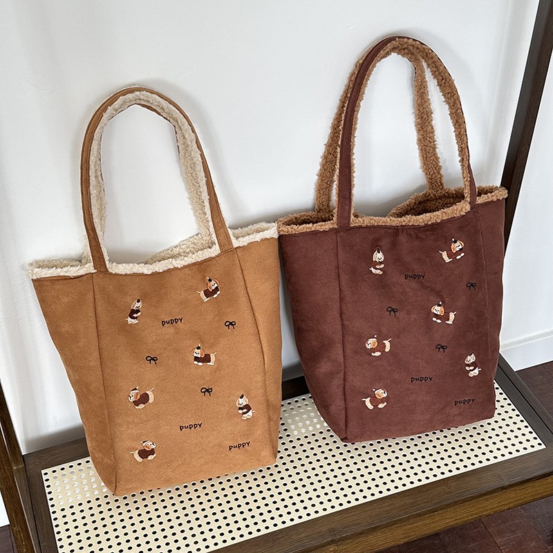 小众可爱简约羊羔毛百搭单肩包女