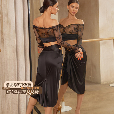 ZYM【Lace Lady】上衣一字肩纯欲蕾丝拉丁舞练功服女带胸棉25059