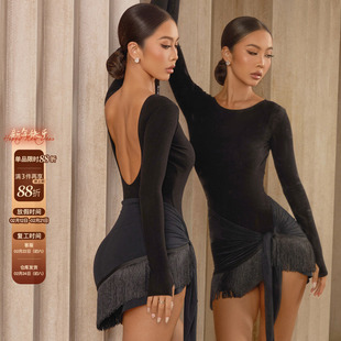 ZYM【偏爱】半身裙一片式拉丁舞练功服女围裹式加密流苏裙24102