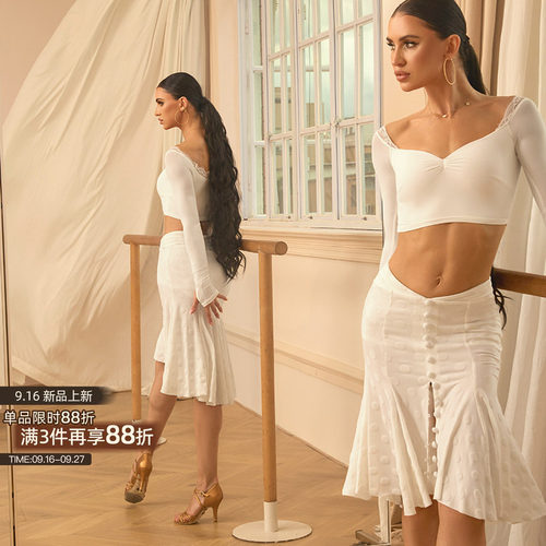 ZYM【Polka 波尔卡】半裙前开衩复古拉丁舞练功服立体波点26064