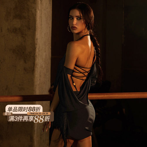 ZYM【燕尾蝶】连衣裙斜肩松弛感高级版拉丁舞练功服燕尾流苏25082