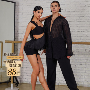 ZYM 上衣一字肩高级感拉丁舞练功服女镂空垂感流苏2415 Flora