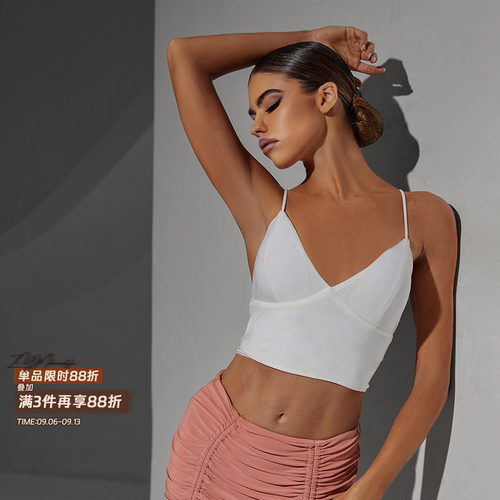 ZYM【简心】上衣吊带美背拉丁舞练功服女交叉带背心带胸垫1784