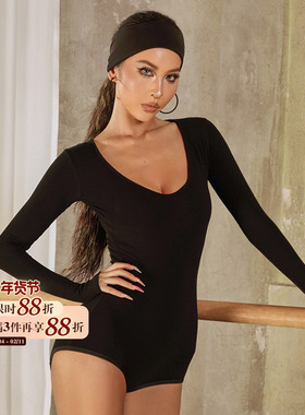 ZYM【OOTD】上衣体操服女生艺考秋冬拉丁舞练功服U领开档24074