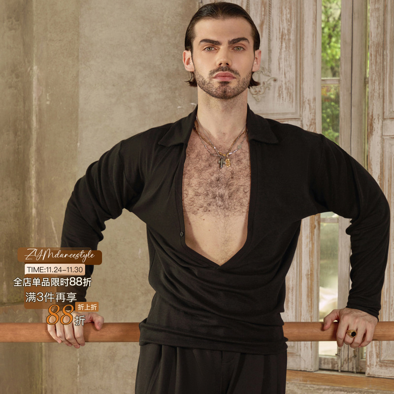 ZYM【Space】上衣翻领男士收腰版型秋冬拉丁舞练功服扣子可解N034
