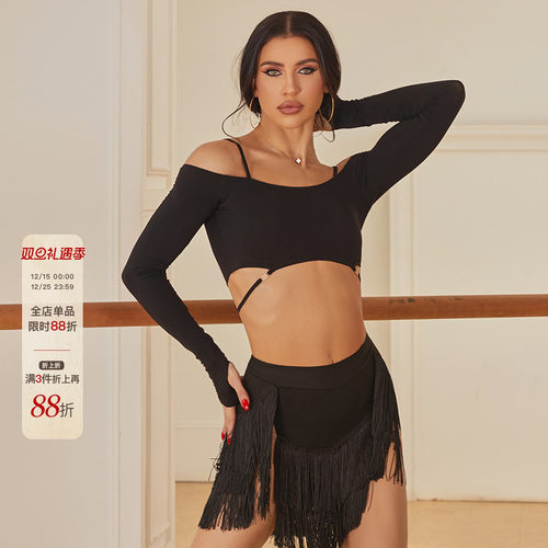 ZYM【蓝调 Night】上衣一字肩拉丁舞练功服冬装包边松紧带25111