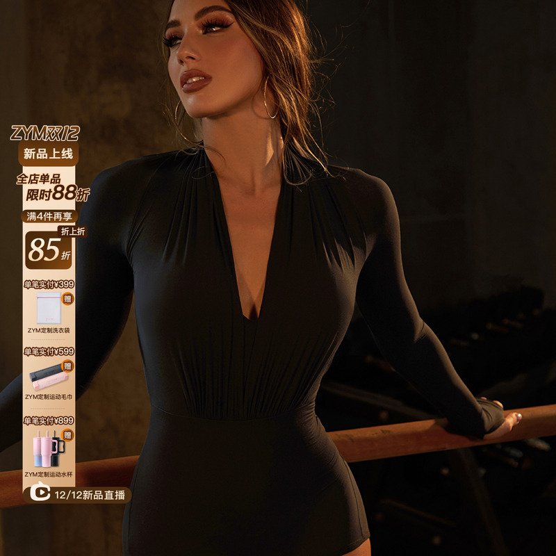 ZYM【在巴黎】上衣深v长袖拉丁舞日常练功服女高级松弛感25101