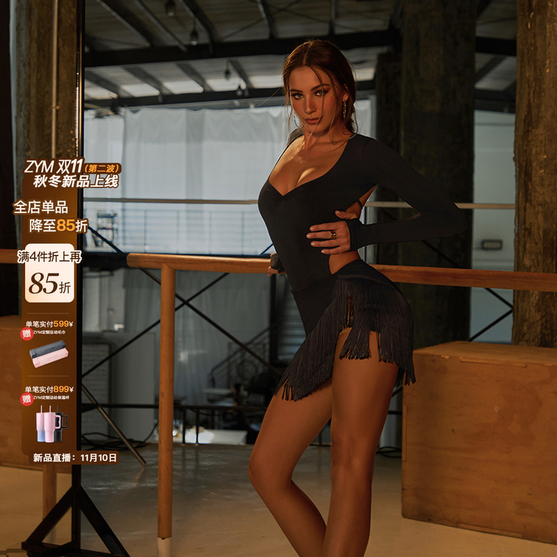 ZYM【&】半身裙不规则拉丁舞练功服女加密流苏高腰带底裤2412