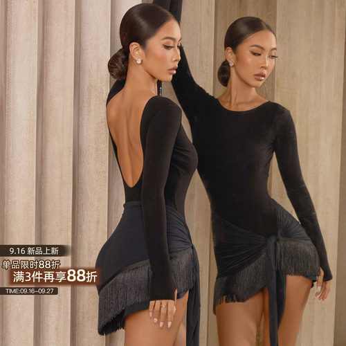ZYM【偏爱】半身裙一片式拉丁舞练功服女围裹式加密流苏裙24102