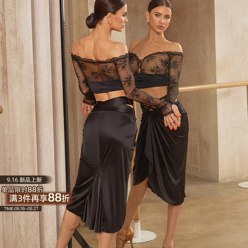 ZYM【Lace Lady】上衣一字肩纯欲蕾丝拉丁舞练功服女带胸棉25059