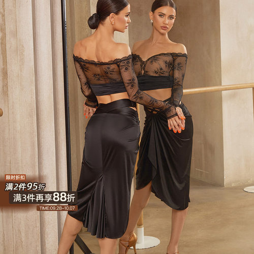 ZYM【Lace Lady】上衣一字肩纯欲蕾丝拉丁舞练功服女带胸棉25059