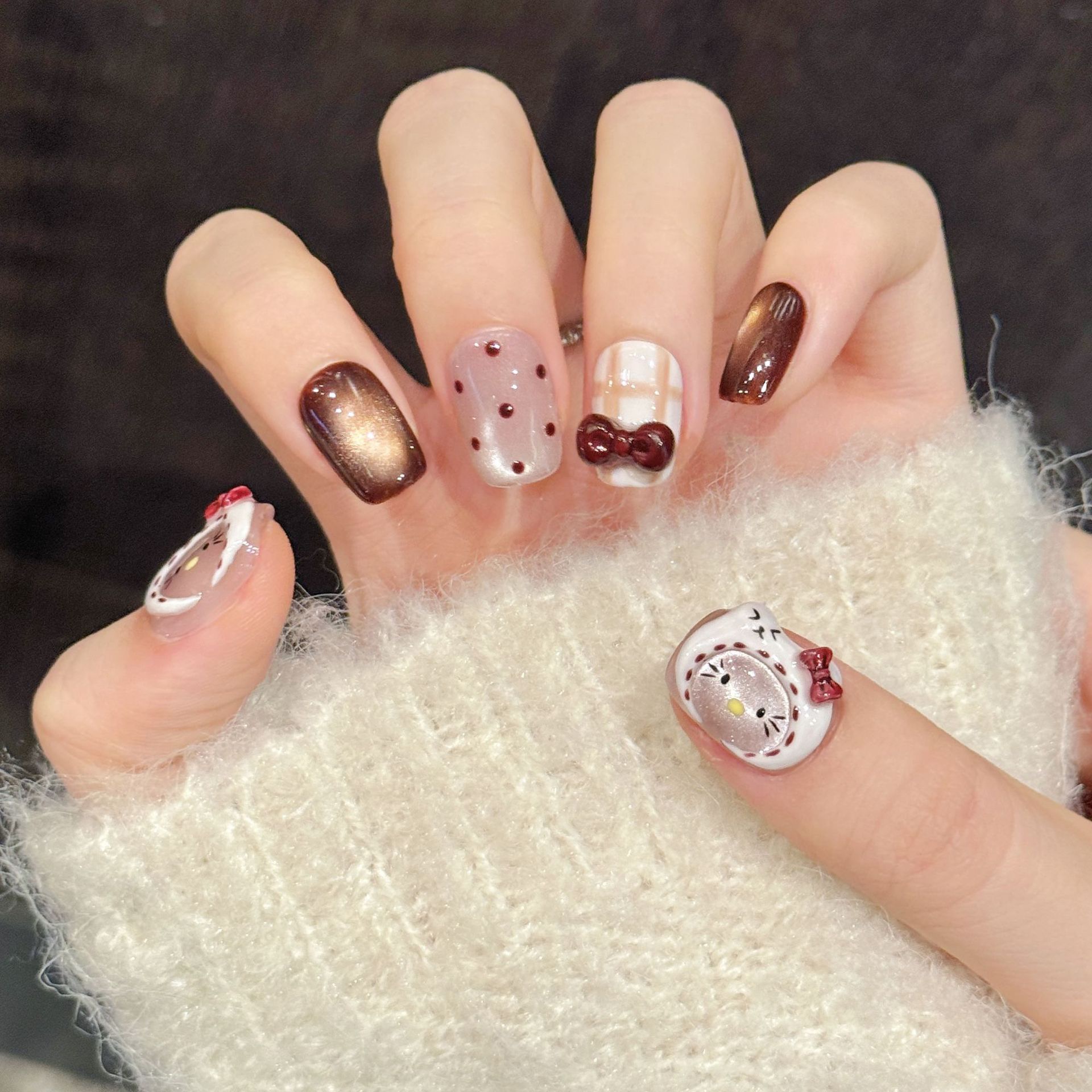 高级感【琥珀KT】纯手工可爱猫咪美甲2025秋冬新款亲子短款穿戴甲