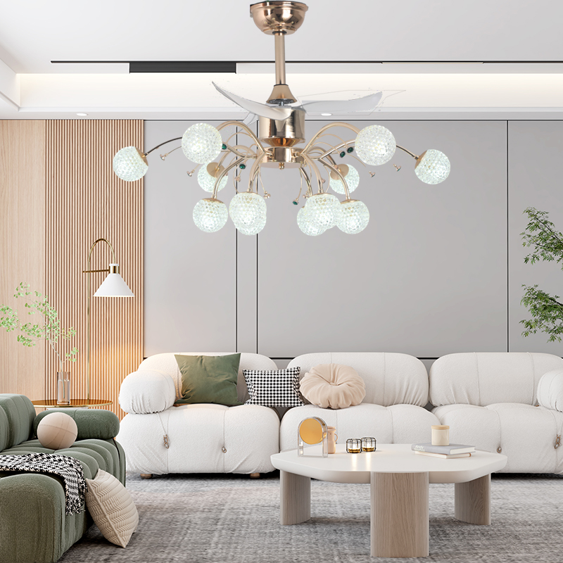 新款枝叶状餐厅风扇灯全光谱全铜电机支持语音控制。