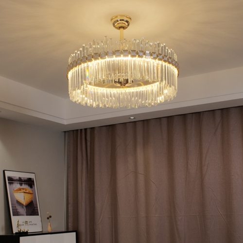 全光谱现代轻奢智能餐厅水晶风扇灯铜电机配智能语音控制配遥控器