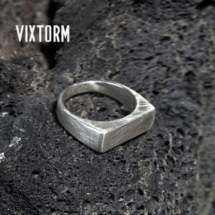 长方形 925纯银戒指 原创设计手工指环中性硬朗风 Bar VIXTORM